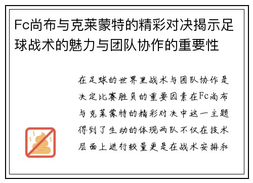 Fc尚布与克莱蒙特的精彩对决揭示足球战术的魅力与团队协作的重要性