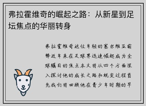 弗拉霍维奇的崛起之路：从新星到足坛焦点的华丽转身